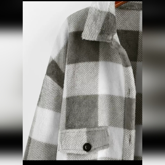 Plaid Buffalo Teddy Fleece Boxy Jacket Shacket Coat NEW! - Picture 6 of 8